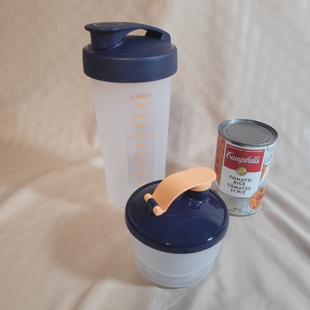 Tupperware Shaker and Protein Powder Dispenser Set - Navy and Peach